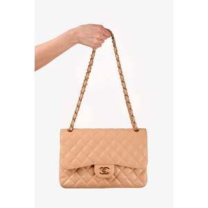 Pre-loved Chanel™ 2014/15 Beige Caviar Leather Classic Double Flap Bag